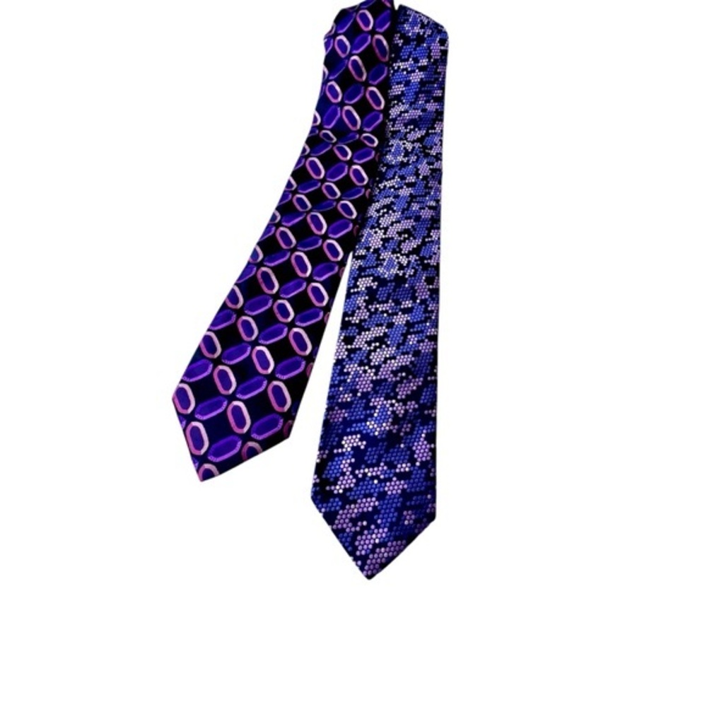 TED BAKER LONDON Set/2 Men’s Silk Neckties Purple Pink Black‎ Geometric Handmade